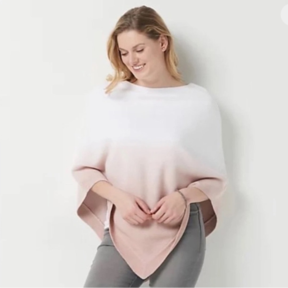 Barefoot Dreams Cozy Chic Lite Cream Pale Pink Ombré Soft Poncho Cape One Size